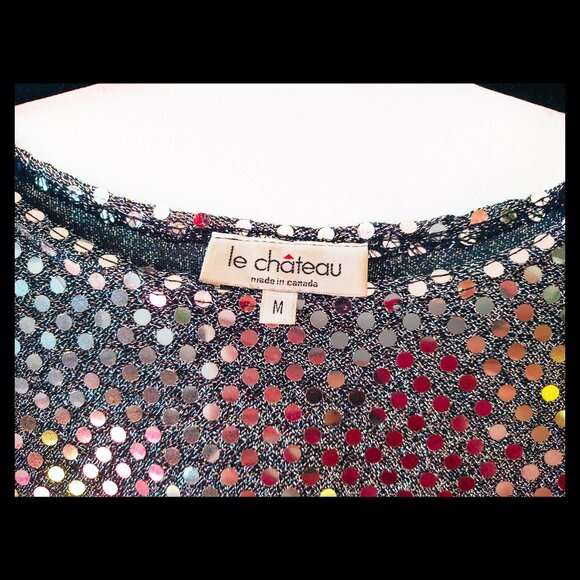 Vintage 90's Le Chateau Sequined Cropped T-Shirt, Stylish Party Wear - Picture 3 of 5